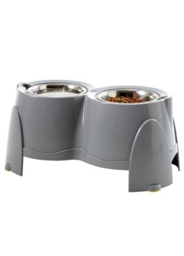 Savic Ergo Raised Dog Feeder (28 Cm) Non-Skid Cool Grey Bowls